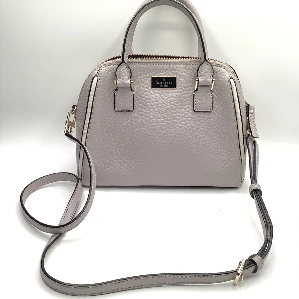Kate Spade Light Gray Purple Pebbled Leather Satchel -Prospect Place Small Pippa